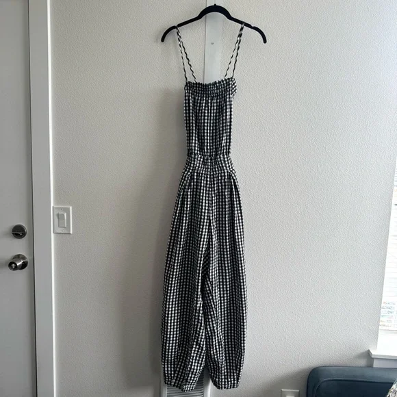NWT Free People Retro Heatwave Gingham One-Piece Jumpsuit Black and White Boho - Picture 4 of 15
